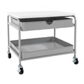 Carrito de almacenamiento bajo escritorio plateado y blanco con 2 cestas de alambre, 1 persona