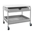 Carrito de almacenamiento bajo escritorio plateado y blanco con 2 cestas de alambre, 1 persona