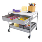 Carrito de almacenamiento bajo escritorio plateado y blanco con 2 cestas de alambre, 1 persona
