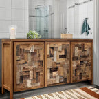 Armario de lino de 3 puertas con acabado natural marrón – Madera de teca reciclada
