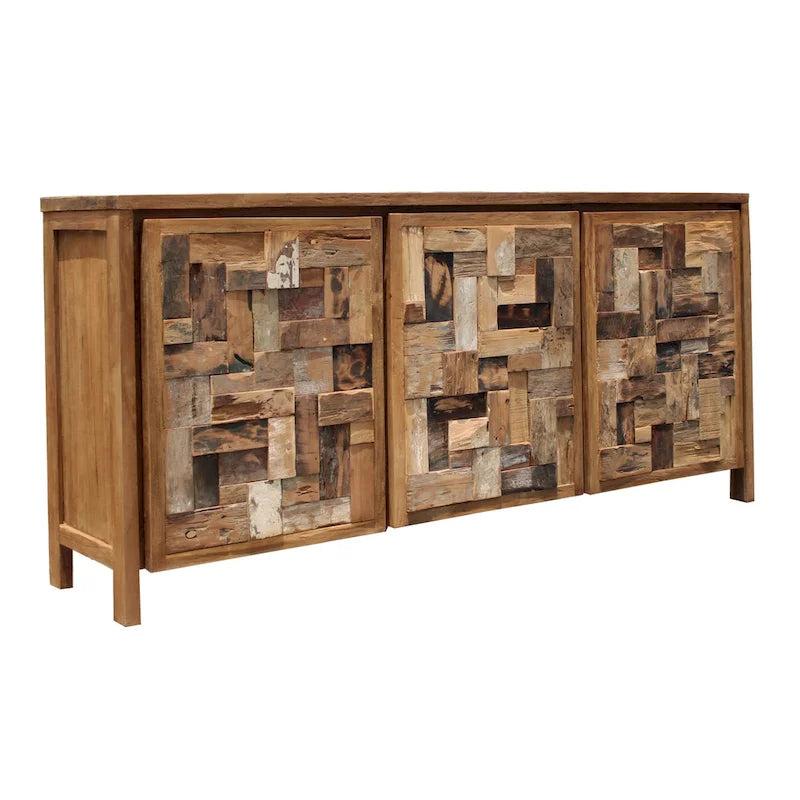 Armario de lino de 3 puertas con acabado natural marrón – Madera de teca reciclada