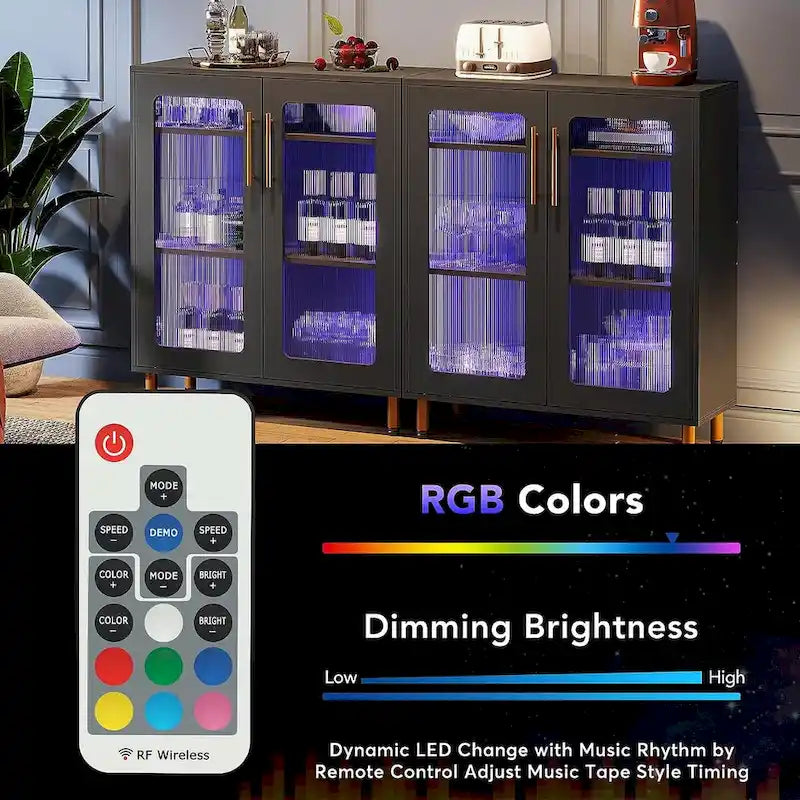 Mueble aparador moderno blanco con luz LED y puertas acrílicas, 5 estantes de almacenamiento