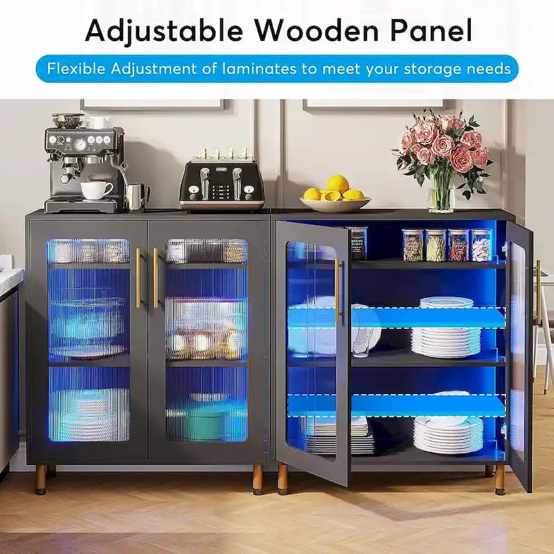 Mueble aparador moderno blanco con luz LED y puertas acrílicas, 5 estantes de almacenamiento