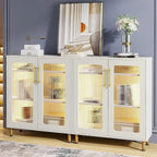 Mueble aparador moderno blanco con luz LED y puertas acrílicas, 5 estantes de almacenamiento