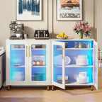 Mueble aparador moderno blanco con luz LED y puertas acrílicas, 5 estantes de almacenamiento