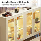 Mueble aparador moderno blanco con luz LED y puertas acrílicas, 5 estantes de almacenamiento