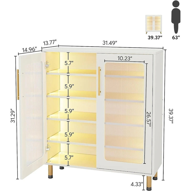 Mueble aparador moderno blanco con luz LED y puertas acrílicas, 5 estantes de almacenamiento