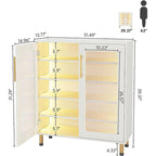 Mueble aparador moderno blanco con luz LED y puertas acrílicas, 5 estantes de almacenamiento