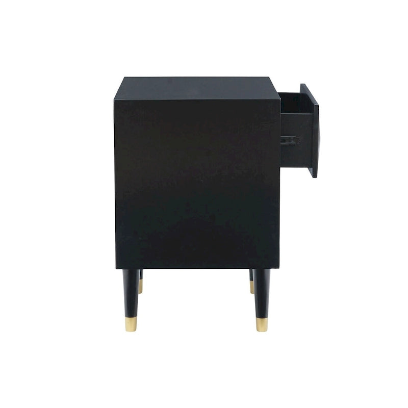 Mesita de noche geométrica negra de 2 cajones para 1