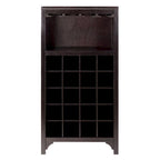 Vinoteca de madera color espresso, independiente, con capacidad para 20 botellas