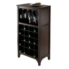 Vinoteca de madera color espresso, independiente, con capacidad para 20 botellas