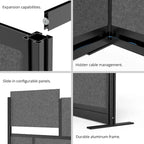 Divisor de ambiente modular negro brillante complementario para pared, 2 personas (70" x 70")