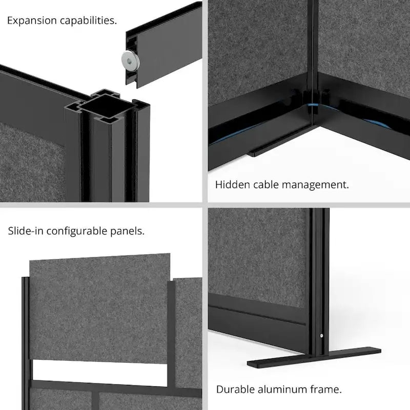 Divisor de ambiente modular negro brillante complementario para pared, 2 personas (70" x 70")