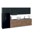 Juego de gabinetes de cocina modernos negro/blanco/plateado/marrón claro, 157×24 pulgadas