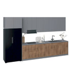 Juego de gabinetes de cocina modernos negro/blanco/plateado/marrón claro, 157×24 pulgadas