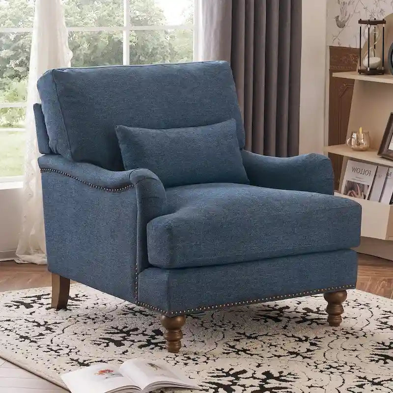 Sillón moderno tapizado, estructura de madera maciza con cojín lumbar, para sala de estar