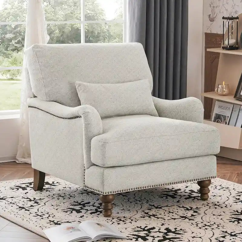 Sillón moderno tapizado, estructura de madera maciza con cojín lumbar, para sala de estar