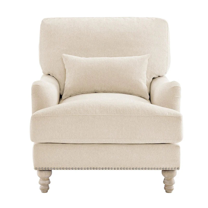 Sillón moderno tapizado, estructura de madera maciza con cojín lumbar, para sala de estar