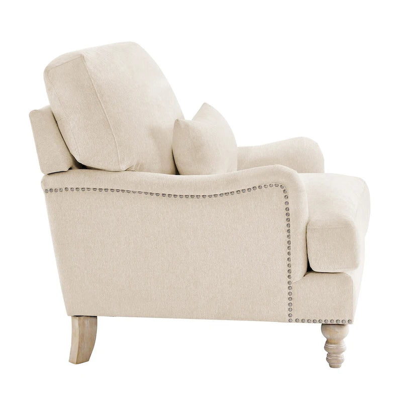 Sillón moderno tapizado, estructura de madera maciza con cojín lumbar, para sala de estar