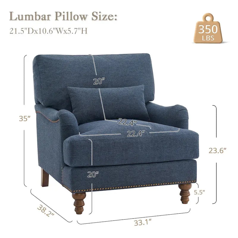 Sillón moderno tapizado, estructura de madera maciza con cojín lumbar, para sala de estar