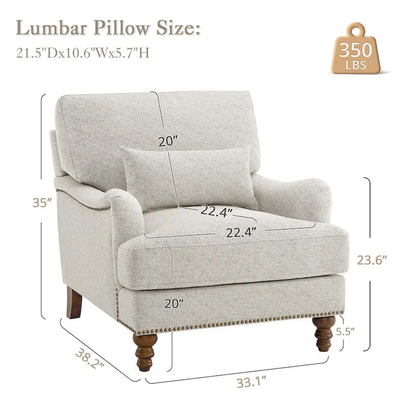 Sillón moderno tapizado, estructura de madera maciza con cojín lumbar, para sala de estar