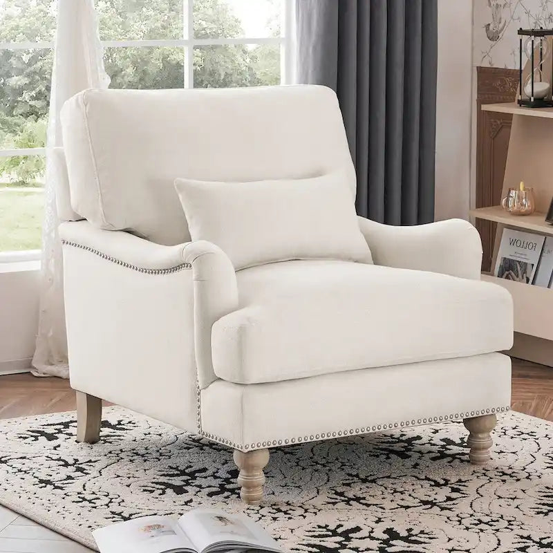 Sillón moderno tapizado, estructura de madera maciza con cojín lumbar, para sala de estar