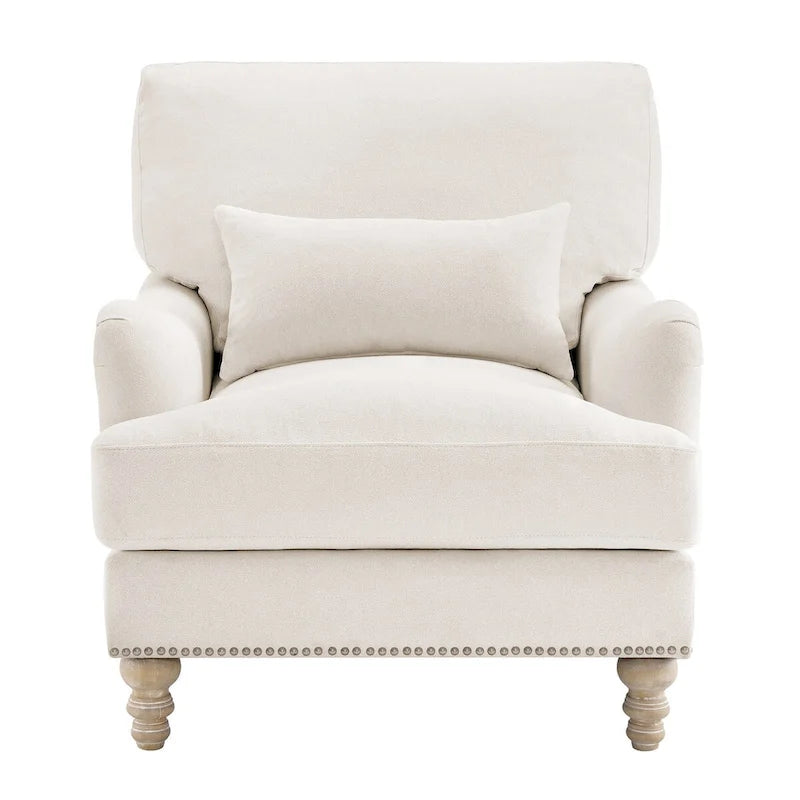 Sillón moderno tapizado, estructura de madera maciza con cojín lumbar, para sala de estar