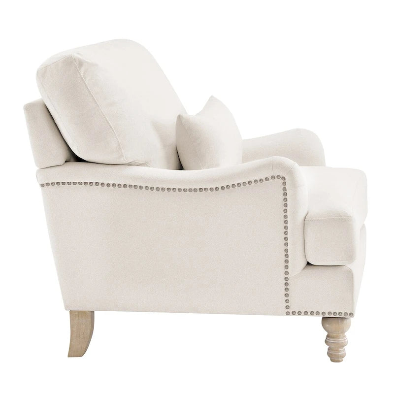 Sillón moderno tapizado, estructura de madera maciza con cojín lumbar, para sala de estar
