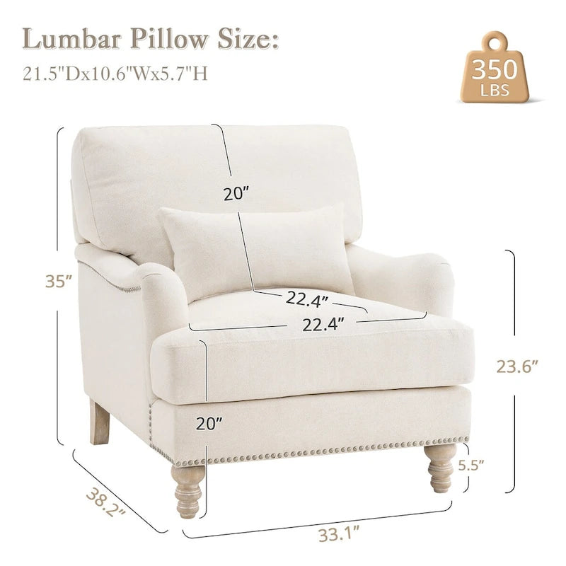 Sillón moderno tapizado, estructura de madera maciza con cojín lumbar, para sala de estar