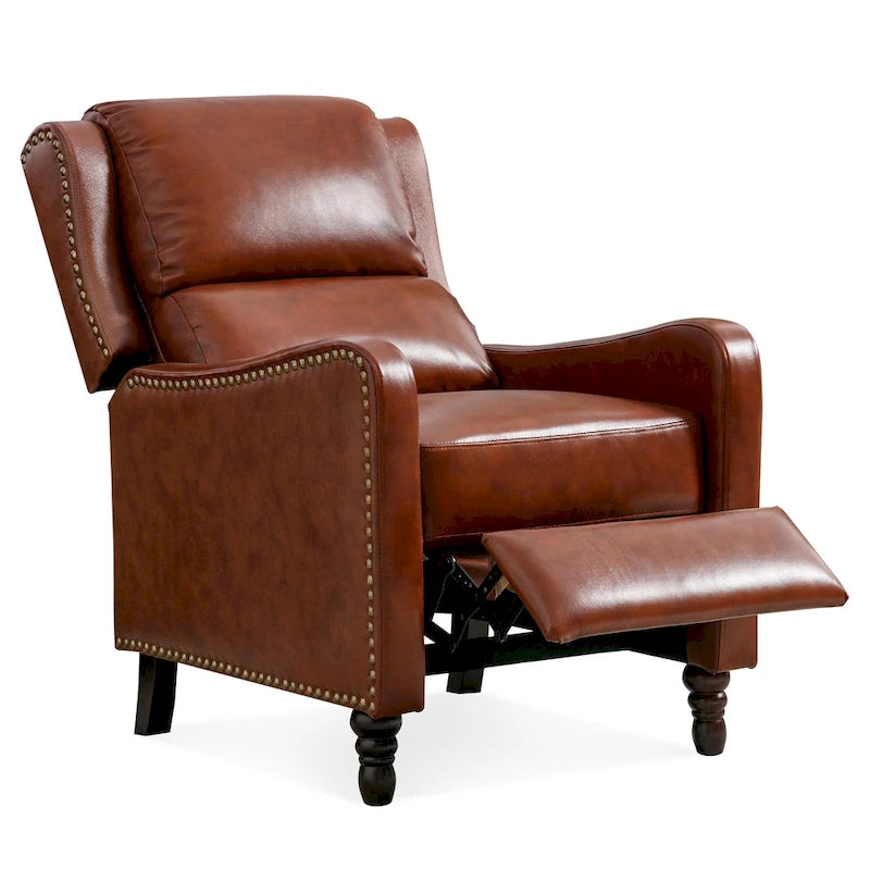 Sillón reclinable de cuero con respaldo pushback, cómodo para sala de estar