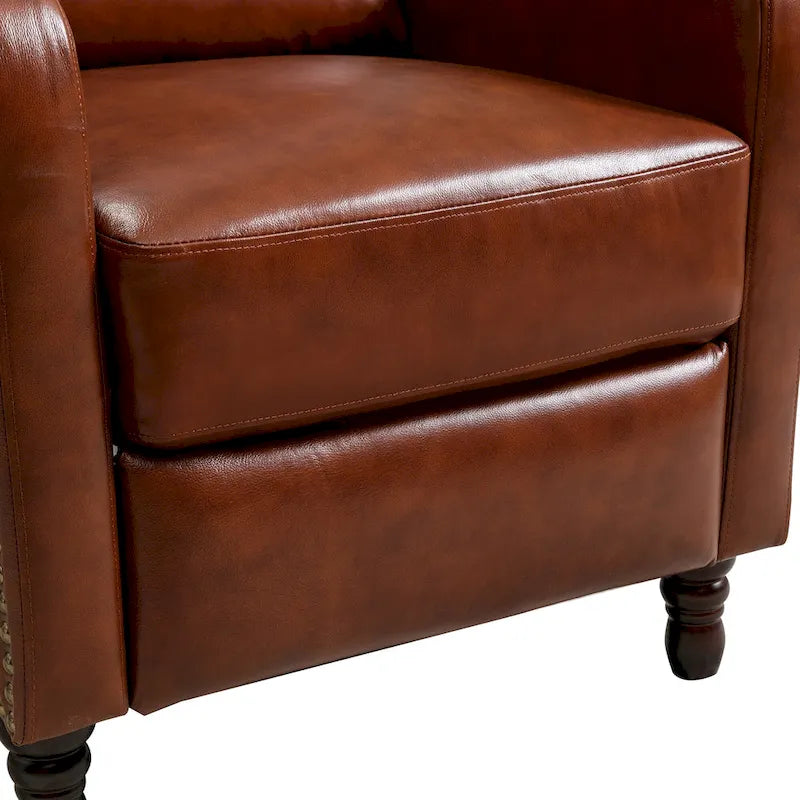 Sillón reclinable de cuero con respaldo pushback, cómodo para sala de estar