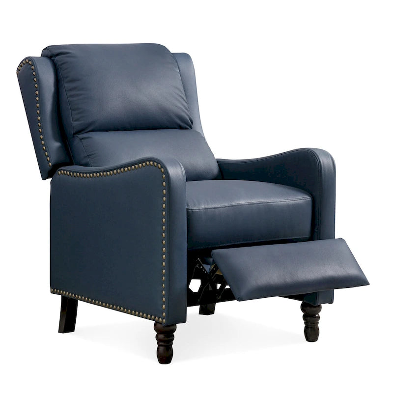Sillón reclinable de cuero con respaldo pushback, cómodo para sala de estar