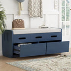 Banco de Almacenamiento con Cajones Blanco/Azul Marino/Espresso/Madera Natural – Asiento para 2 Personas