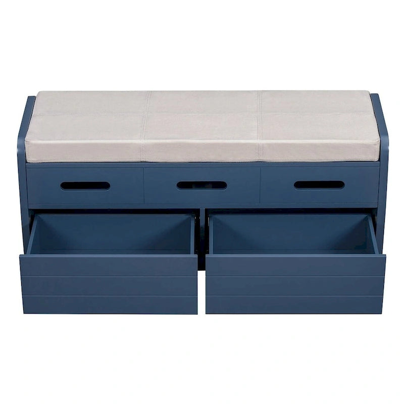 Banco de Almacenamiento con Cajones Blanco/Azul Marino/Espresso/Madera Natural – Asiento para 2 Personas