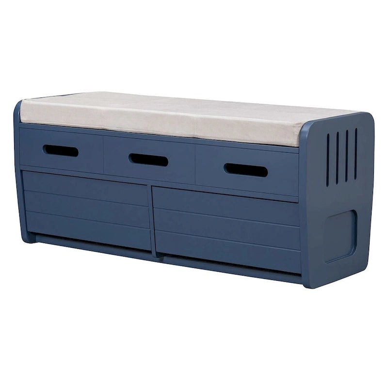 Banco de Almacenamiento con Cajones Blanco/Azul Marino/Espresso/Madera Natural – Asiento para 2 Personas