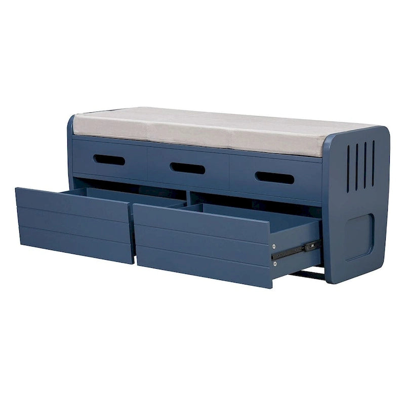 Banco de Almacenamiento con Cajones Blanco/Azul Marino/Espresso/Madera Natural – Asiento para 2 Personas