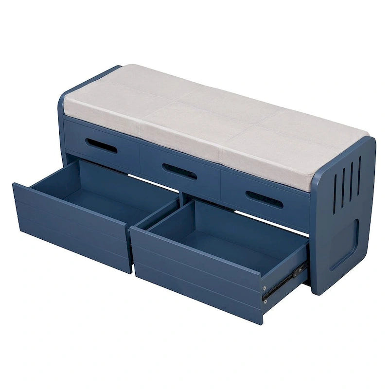 Banco de Almacenamiento con Cajones Blanco/Azul Marino/Espresso/Madera Natural – Asiento para 2 Personas