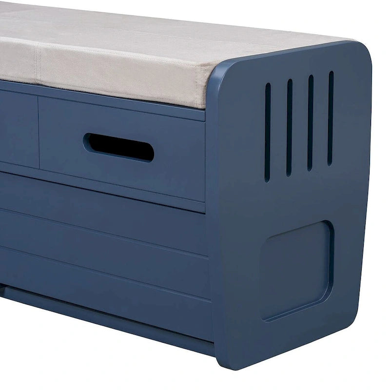 Banco de Almacenamiento con Cajones Blanco/Azul Marino/Espresso/Madera Natural – Asiento para 2 Personas