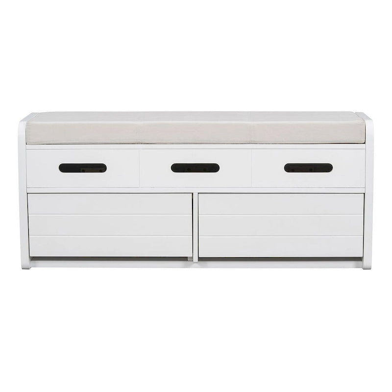 Banco de Almacenamiento con Cajones Blanco/Azul Marino/Espresso/Madera Natural – Asiento para 2 Personas
