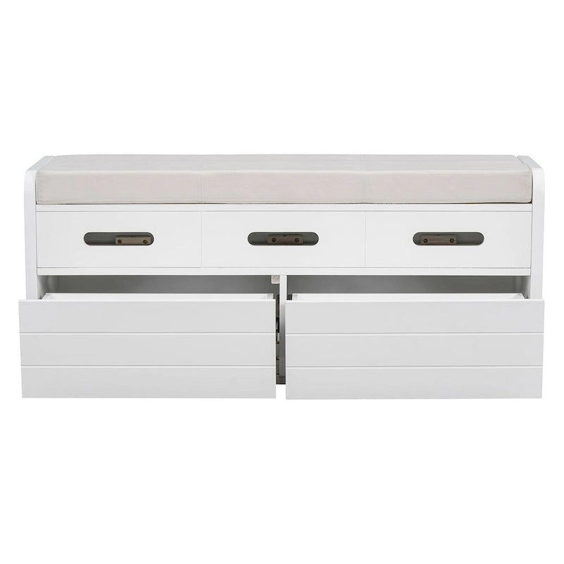 Banco de Almacenamiento con Cajones Blanco/Azul Marino/Espresso/Madera Natural – Asiento para 2 Personas