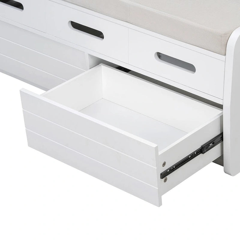 Banco de Almacenamiento con Cajones Blanco/Azul Marino/Espresso/Madera Natural – Asiento para 2 Personas