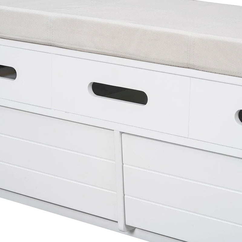 Banco de Almacenamiento con Cajones Blanco/Azul Marino/Espresso/Madera Natural – Asiento para 2 Personas