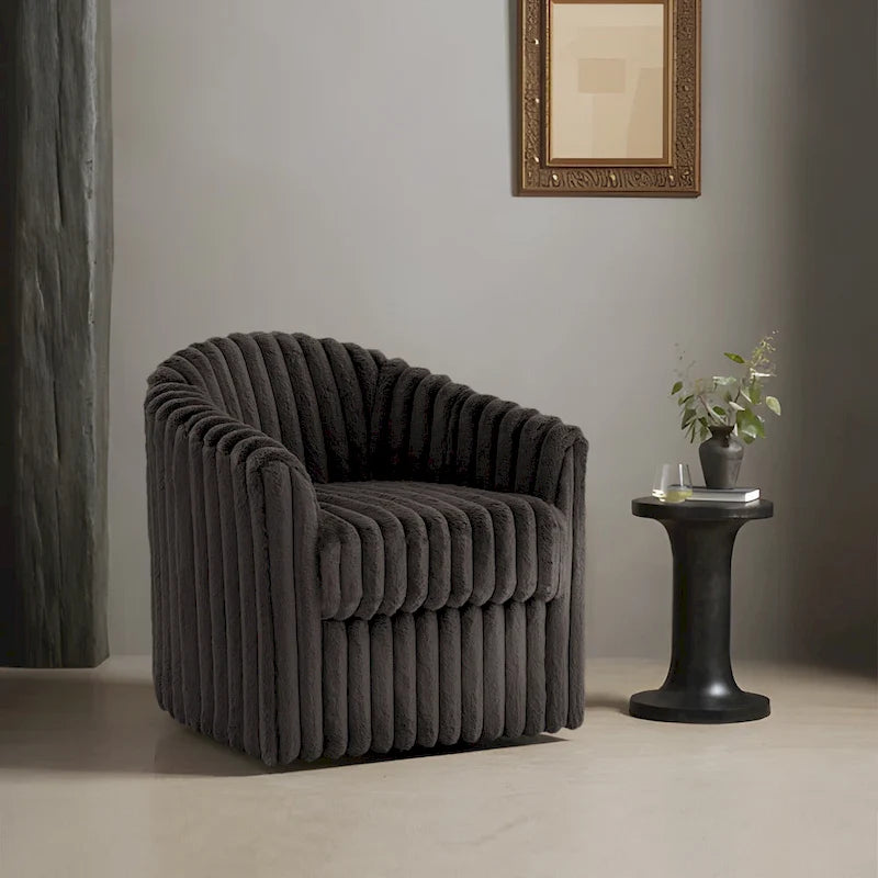 Sillón de Acento Tapizado en Piel Sintética de 30.7 W, Sillón Giratorio con Respaldo Curvo