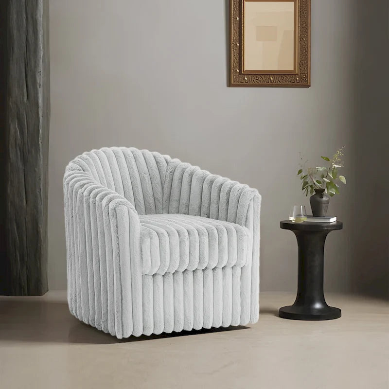 Sillón de Acento Tapizado en Piel Sintética de 30.7 W, Sillón Giratorio con Respaldo Curvo