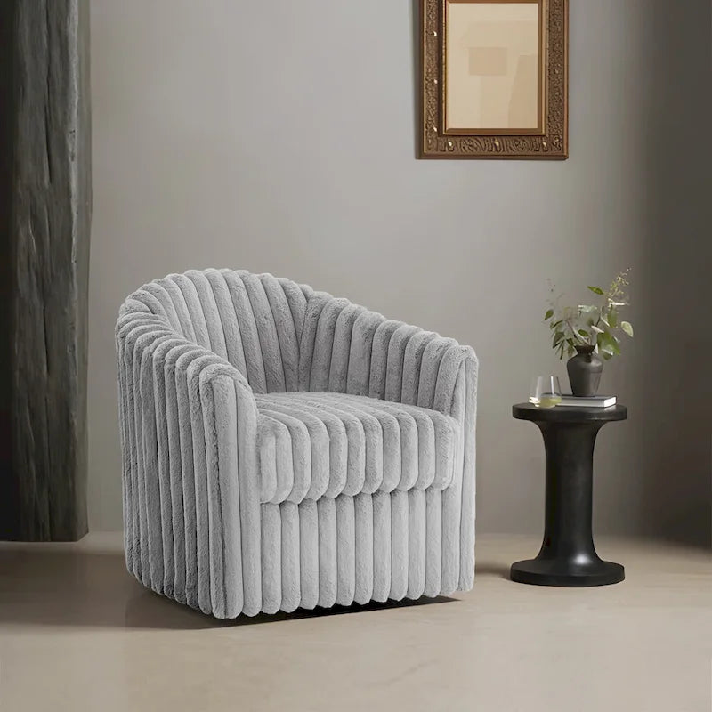 Sillón de Acento Tapizado en Piel Sintética de 30.7 W, Sillón Giratorio con Respaldo Curvo