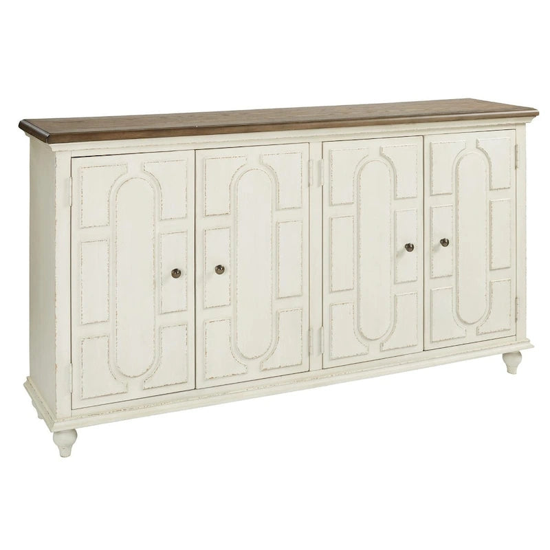 Mueble auxiliar de 4 puertas blanco antiguo, estilo informal