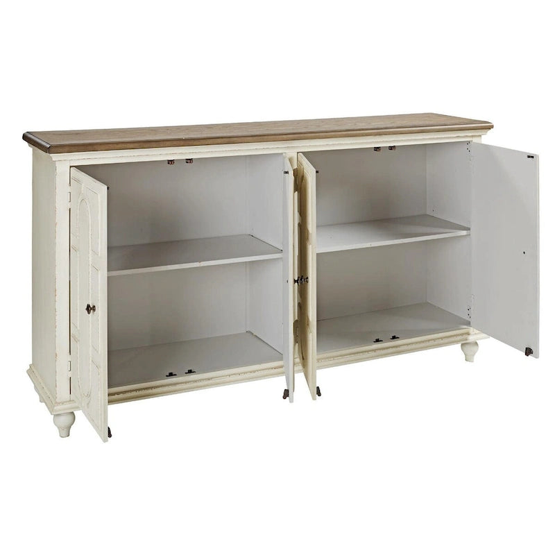 Mueble auxiliar de 4 puertas blanco antiguo, estilo informal