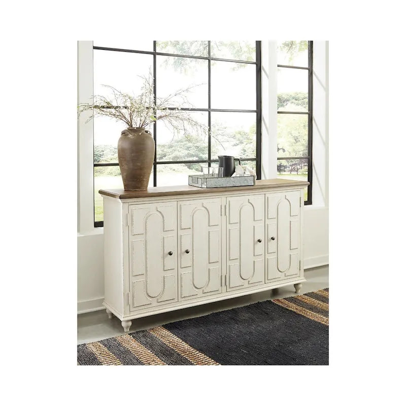 Mueble auxiliar de 4 puertas blanco antiguo, estilo informal