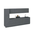 Juego de gabinetes de cocina bajos modernos plateados y blancos, para 2 personas, 3.35 m de ancho (135x24)