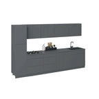 Juego de gabinetes de cocina bajos modernos plateados y blancos, para 2 personas, 3.35 m de ancho (135x24)